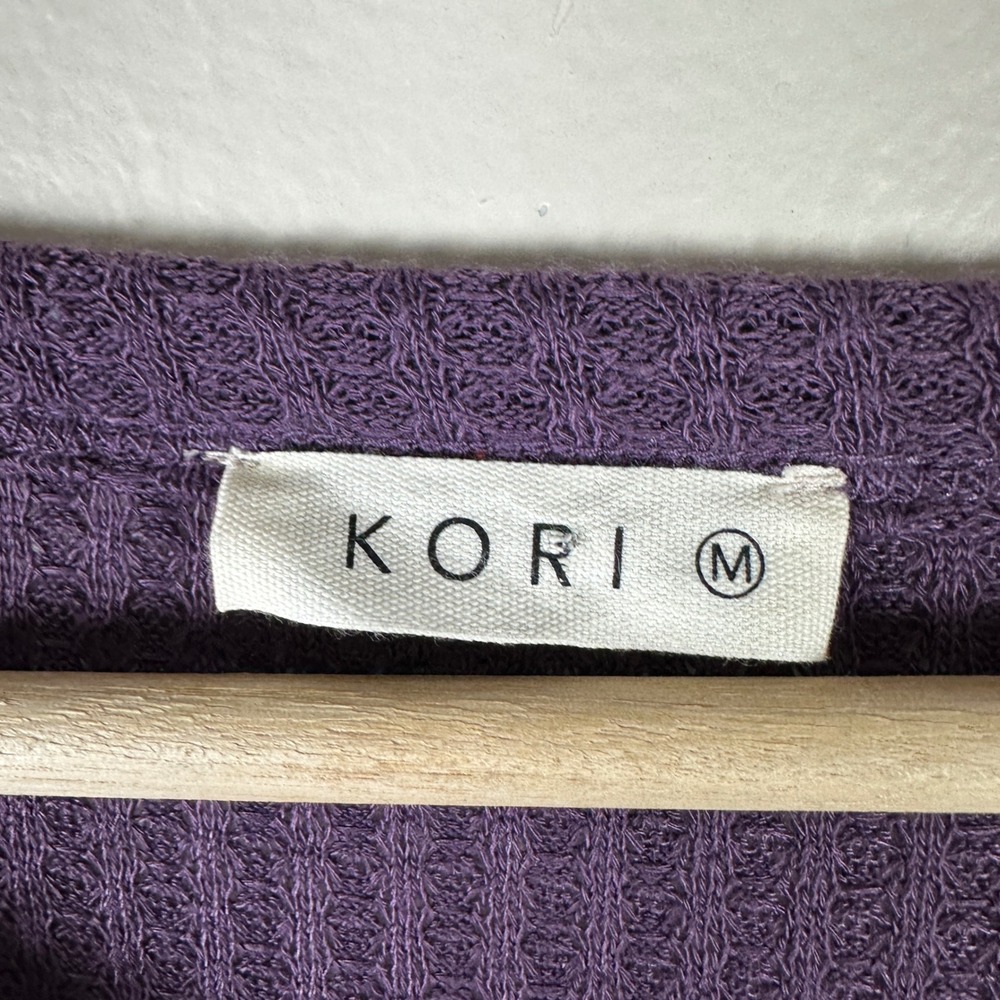 Kori Women's M‎ Waffle Knit Top Purple Floral Mixed Media Boho - Picture 5 of 7